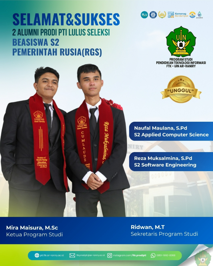 Dua Alumni Program Studi Pendidikan Teknologi Informasi UIN Ar-Raniry Lulus Seleksi Beasiswa Pemerintah Rusia Tahun 2026